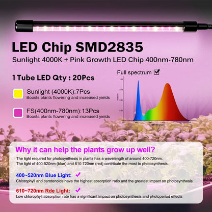 Desktop Clip Full Spectrum LED Grow Lamp 4000K 400Nm 780Nm Timing Three Light Modes Light for Greenhouse Tent Veg Flowers