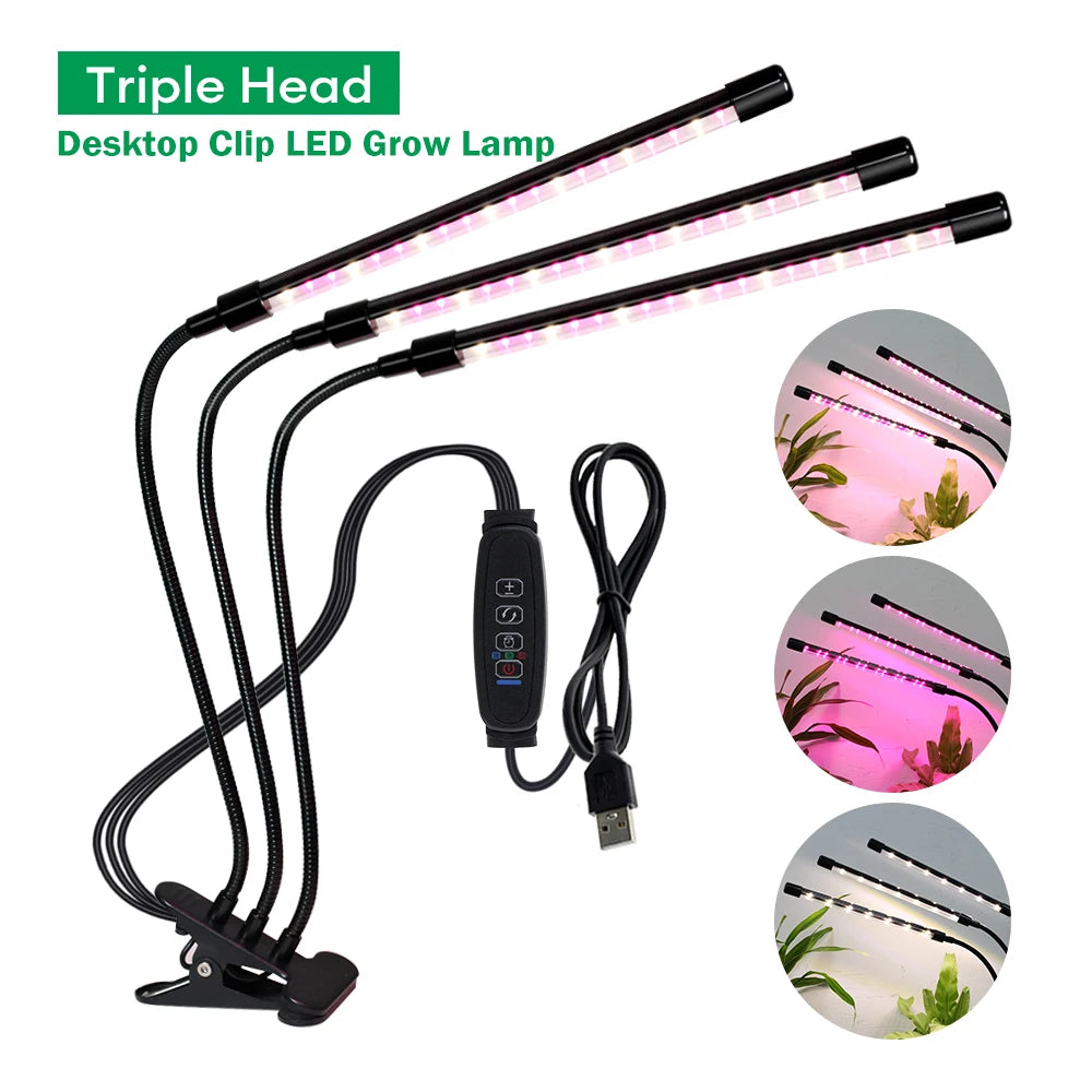 Desktop Clip Full Spectrum LED Grow Lamp 4000K 400Nm 780Nm Timing Three Light Modes Light for Greenhouse Tent Veg Flowers