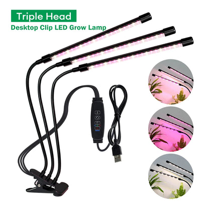 Desktop Clip Full Spectrum LED Grow Lamp 4000K 400Nm 780Nm Timing Three Light Modes Light for Greenhouse Tent Veg Flowers
