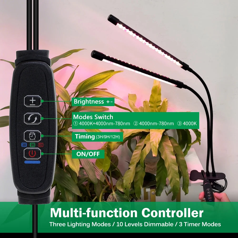 Desktop Clip Full Spectrum LED Grow Lamp 4000K 400Nm 780Nm Timing Three Light Modes Light for Greenhouse Tent Veg Flowers