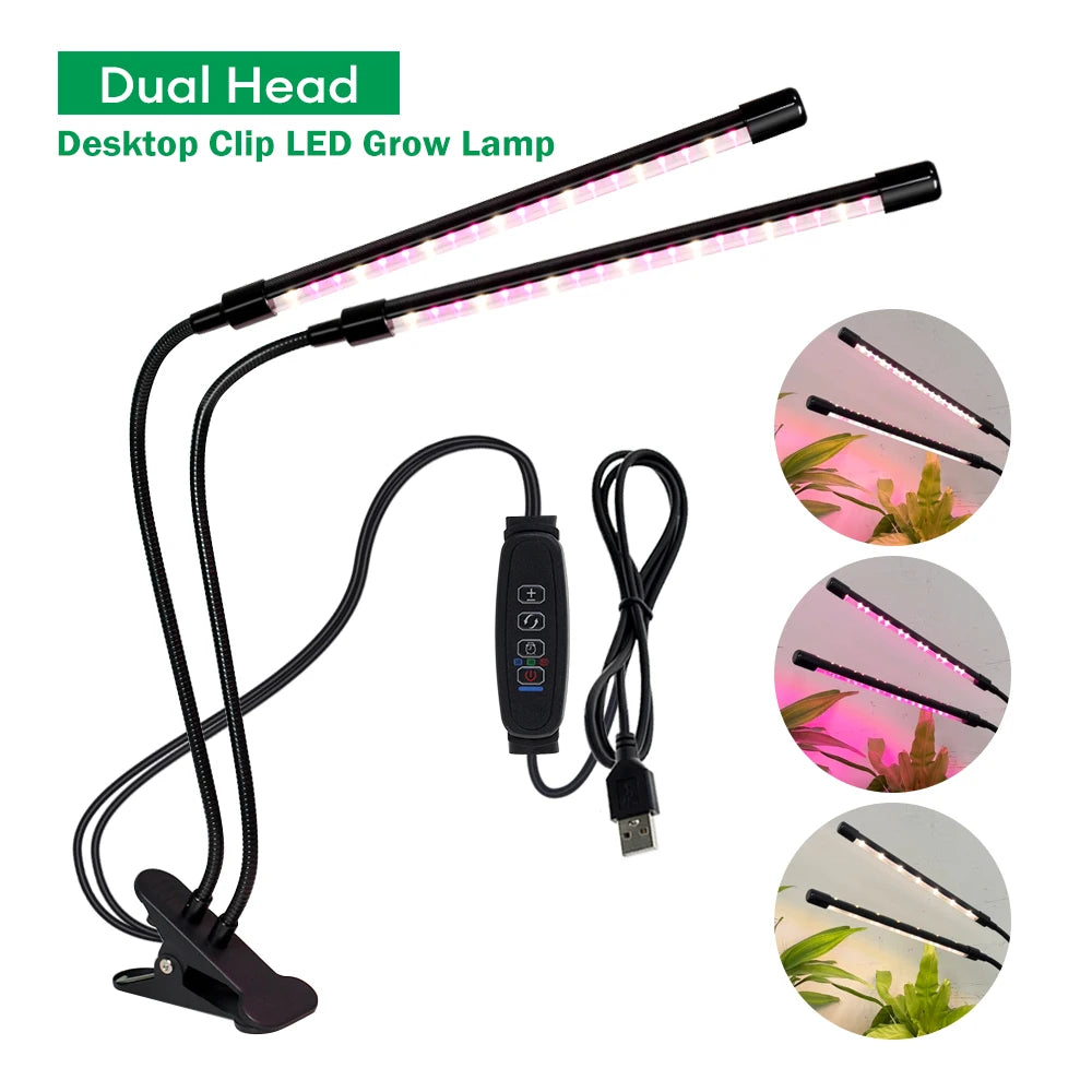 Desktop Clip Full Spectrum LED Grow Lamp 4000K 400Nm 780Nm Timing Three Light Modes Light for Greenhouse Tent Veg Flowers