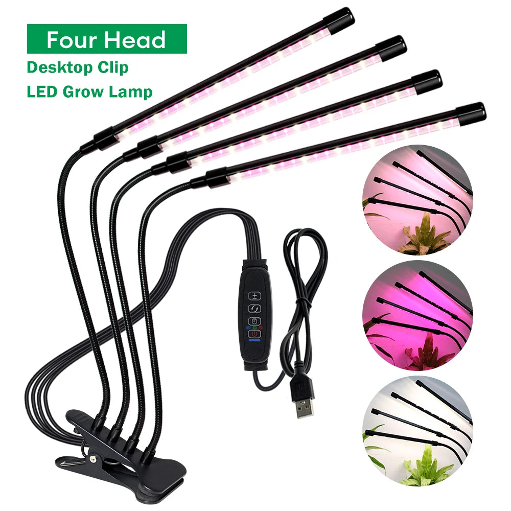 Desktop Clip Full Spectrum LED Grow Lamp 4000K 400Nm 780Nm Timing Three Light Modes Light for Greenhouse Tent Veg Flowers